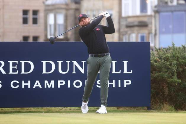 5th October 2024; The Old Course at St Andrews, Fife, Scotland; Alfred Dunhill Links Golf Championship, Round 3; Tyrrell Hatton of England tees off on the second hole of the Old Course, St Andrews, during the third round of the Dunhill Links Championship  ActionPlus12700137 DavidxYoung