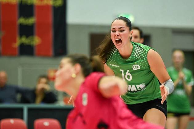 1 Volleyball Bundesliga Women, Dresdner SC vs USC Muenster, Dresden, 05 10 2024 Mikala Mogensen USC Muenster, 16 1 Volleyball Bundesliga Women, Dresdner SC vs USC Muenster on 05 10 2024 at the Margon Arena Dresden Copyright: xBEAUTIFULxSPORTS Hoepnerx
