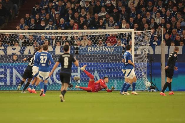 The goal for 0 1 by Michael Cuisance Hertha BSC in the match of the 2 BL season 2024 25 FC Schalke 04 Hertha BSC Copyright Thomas Pakusch