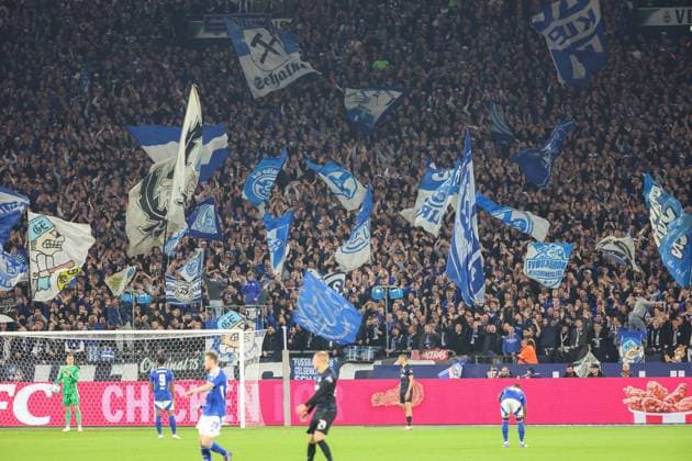 2 Bundesliga FC Schalke 04 Hertha BSC Berlin on 05 10 2024 in the Veltins Arena on Schalke The Schalke fans wave flags in the north curve MH
