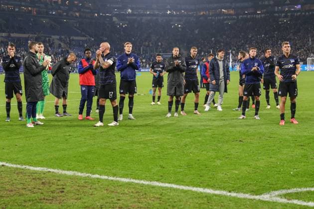 2 Bundesliga FC Schalke 04 Hertha BSC Berlin on 05 10 2024 at the Veltins Arena on Schalke The Hertha BSC Berlin team would like to thank the fans who traveled with them MH