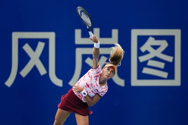WUHAN, CHINA - OCTOBER 06: Lesia Tsurenko of Ukraine competes in the Women s Singles Qualifying second round match against Erika Andreeva of Russia on day two of 2024 Wuhan Open at Optics Valley International Tennis Center on October 6, 2024 in Wuhan, Hubei Province of China.  Copyright: xVCGx 111522167113