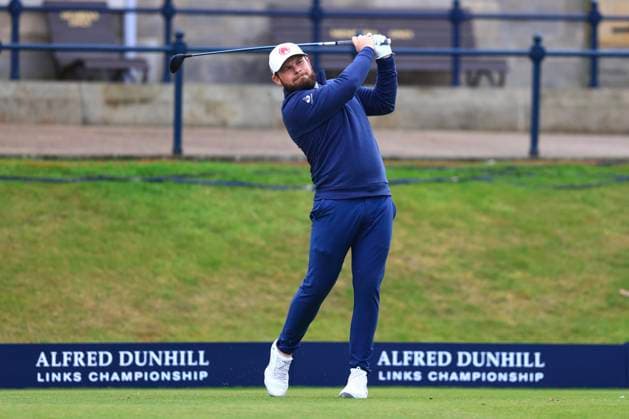 6th October 2024; The Old Course at St Andrews, Fife, Scotland; Alfred Dunhill Links Golf Championship, Final Round; Tyrrell Hatton of England tees off on the first hole of the Old Course, St Andrews, during the final round of the Dunhill Links Championship  ActionPlus12700839 DavidxYoung