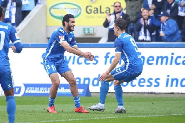 06 10 2024, xgox, Fussball 2 Bundesliga, 1 FC Magdeburg SpVgg Greuther Fuerth emspor, v l Mohammed El Hankouri Magdeburg, 11 and Martijn Kaars Magdeburg, 9 Jubel, Torjubel, jubelt über das Tor, celebrate the goal, celebration nach dem 2 0 DFL DFB REGULATIONS PROHIBIT ANY USE OF PHOTOGRAPHS as IMAGE SEQUENCES and or QUASI VIDEO Magdeburg