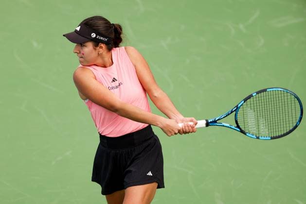 WUHAN, CHINA - OCTOBER 06: Camila Osorio of Colombia competes in the Women s Singles Qualifying second round match against Lucia Bronzetti of Italy on day two of 2024 Wuhan Open at Optics Valley International Tennis Center on October 6, 2024 in Wuhan, Hubei Province of China.  Copyright: xVCGx 111522192254