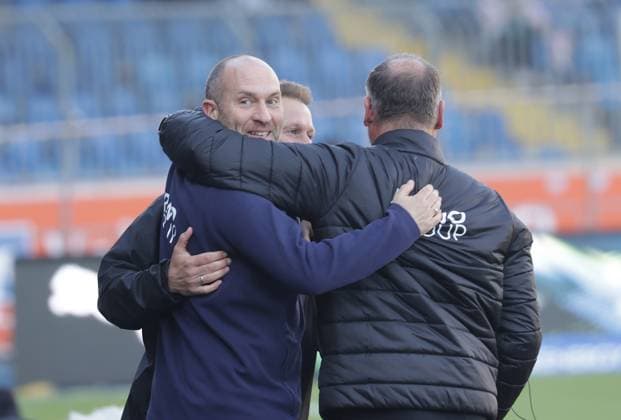 Derby winner, Head coach Daniel Scherning Eintracht Braunschweig Football, Men, Season 2024 2025 2 BL, Eintracht Stadion, Eintracht Braunschweig vs Hannover 96, Lower Saxony derby, 2 0 DFL REGULATIONS PROHIBIT ANY USE OF PHOTOGRAPHS AS IMAGE SEQUENCES AND OR QUASI VIDEO
