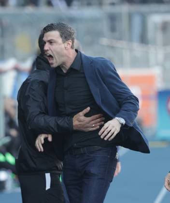 Joy at Managing Director Sport Benjamin Kessel Eintracht Braunschweig Football, Men, Season 2024 2025 2 BL, Eintracht Stadium, Eintracht Braunschweig vs Hannover 96, Lower Saxony derby, 2 0 DFL REGULATIONS PROHIBIT ANY USE OF PHOTOGRAPHS AS IMAGE SEQUENCES AND OR QUASI VIDEO