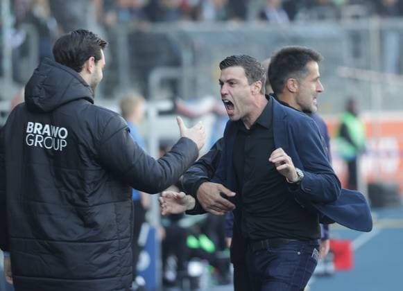 Joy at Managing Director Sport Benjamin Kessel Eintracht Braunschweig Football, Men, Season 2024 2025 2 BL, Eintracht Stadium, Eintracht Braunschweig vs Hannover 96, Lower Saxony derby, 2 0 DFL REGULATIONS PROHIBIT ANY USE OF PHOTOGRAPHS AS IMAGE SEQUENCES AND OR QUASI VIDEO