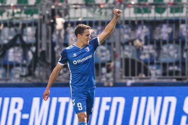 Goalscorer Martijn Kaars 1 FC Magdeburg,9 scores to 2 0 2 Soccer Bundesliga Season 2024 2025 1 FC Magdeburg vs SpVgg Greuther Fürth at the Avnet Arena in Magdeburg Action,Soccer,Man,Men,Germany,06 10 2024