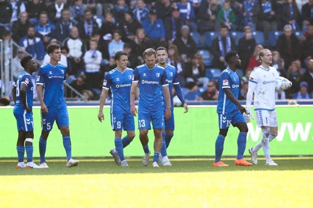 from left Lubambo Musonda 1 FC Magdeburg,19 , Tobias Müller 1 FC Magdeburg,5 , Martijn Kaars 1 FC Magdeburg,9 , Connor Krempicki 1 FC Magdeburg,13 , Falko Michel 1 FC Magdeburg,21 , Daniel Heber 1 FC Magdeburg,15 , goalkeeper Dominik Reimann 1 FC Magdeburg,1 Goalscorer Noel Futkeu SpVgg Greuther Fürth,9 scores for 2 2 2 Soccer Bundesliga Season 2024 2025 1 FC Magdeburg vs SpVgg Greuther Fürth at the Avnet Arena in Magdeburg Action,Soccer,Man,Men,Germany,06 10 2024