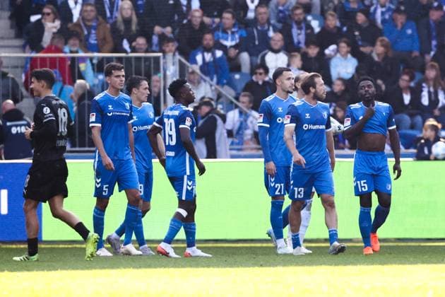 from left Tobias Müller 1 FC Magdeburg,5 , Martijn Kaars 1 FC Magdeburg,9 , Daniel Heber 1 FC Magdeburg,15 , Falko Michel 1 FC Magdeburg,21 , Connor Krempicki 1 FC Magdeburg,13 , Daniel Heber 1 FC Magdeburg,15 Goalscorer Noel Futkeu SpVgg Greuther Fürth,9 scores to 2 2 2 Soccer Bundesliga Season 2024 2025 1 FC Magdeburg vs SpVgg Greuther Fürth at the Avnet Arena in Magdeburg Action,Soccer,Man,Men,Germany,06 10 2024