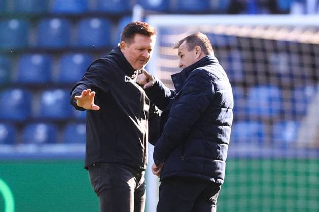 Coach Christian Titz with Managing Director Sport Otmar Schork 1 FC Magdeburg 2 Soccer Bundesliga Season 2024 2025 1 FC Magdeburg vs SpVgg Greuther Fürth at the Avnet Arena in Magdeburg Soccer,Man,Men,Germany,06 10 2024