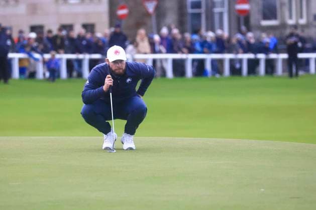 6th October 2024; The Old Course at St Andrews, Fife, Scotland; Alfred Dunhill Links Golf Championship, Final Round; Tyrrell Hatton of England lines up a putt to win the tournament on the 18th green of the Old Course, St Andrews, during the final round of the Dunhill Links Championship  ActionPlus12701278 DavidxYoung