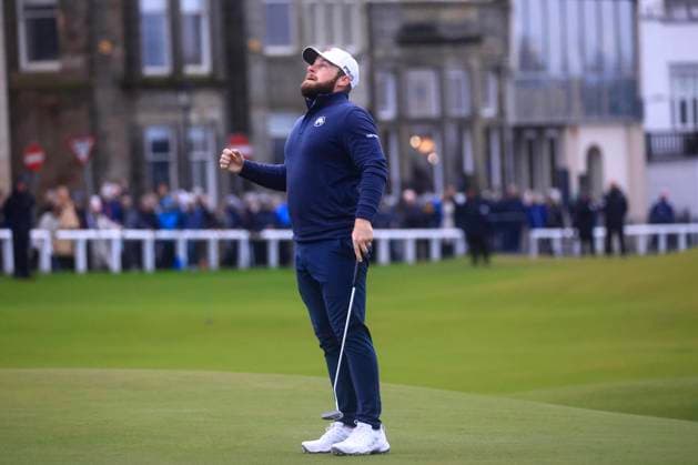 6th October 2024; The Old Course at St Andrews, Fife, Scotland; Alfred Dunhill Links Golf Championship, Final Round; Tyrrell Hatton of England reacts after holing a birdie putt, on the 18th green of the Old Course, St Andrews, to win the Dunhill Links Championship  ActionPlus12701281 DavidxYoung