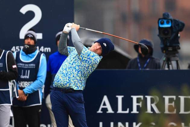 6th October 2024; The Old Course at St Andrews, Fife, Scotland; Alfred Dunhill Links Golf Championship, Final Round; Robert Macintyre of Scotland tees off on the second hole of the Old Course, St Andrews, during the final round of the Dunhill Links Championship  ActionPlus12701436 DavidxYoung