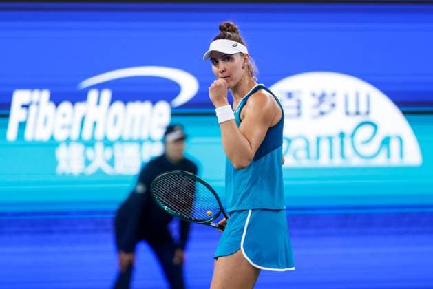 WUHAN, CHINA - OCTOBER 07: Beatriz Haddad Maia of Brazil reacts in the Women s Singles Round of 64 match against Madison Keys of United States on day three of 2024 Wuhan Open at Optics Valley International Tennis Center on October 7, 2024 in Wuhan, Hubei Province of China.  Copyright: xVCGx 111522340952