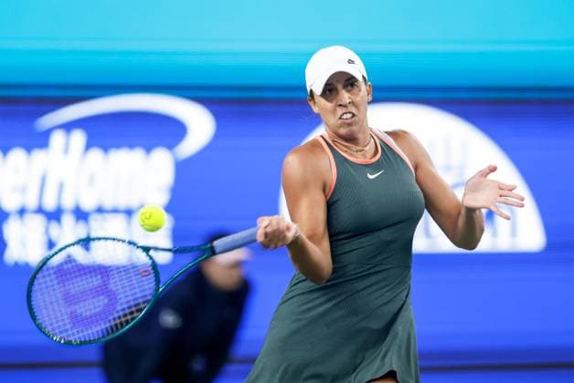 WUHAN, CHINA - OCTOBER 07: Madison Keys of United States competes in the Women s Singles Round of 64 match against Beatriz Haddad Maia of Brazil on day three of 2024 Wuhan Open at Optics Valley International Tennis Center on October 7, 2024 in Wuhan, Hubei Province of China.  Copyright: xVCGx 111522340947