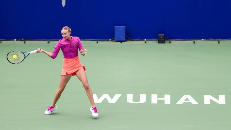 WUHAN, CHINA - OCTOBER 07: Anastasia Potapova of Russia competes in the Women s Singles Round of 64 match against Katie Volynets of United States on day three of 2024 Wuhan Open at Optics Valley International Tennis Center on October 7, 2024 in Wuhan, Hubei Province of China.  Copyright: xVCGx 111522341343