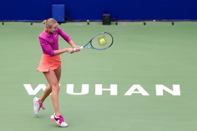WUHAN, CHINA - OCTOBER 07: Anastasia Potapova of Russia competes in the Women s Singles Round of 64 match against Katie Volynets of United States on day three of 2024 Wuhan Open at Optics Valley International Tennis Center on October 7, 2024 in Wuhan, Hubei Province of China.  Copyright: xVCGx 111522341336