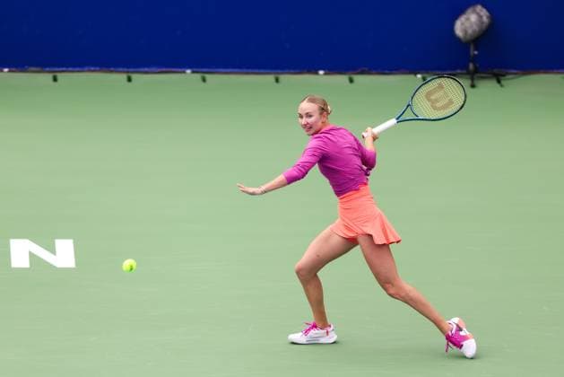 WUHAN, CHINA - OCTOBER 07: Anastasia Potapova of Russia competes in the Women s Singles Round of 64 match against Katie Volynets of United States on day three of 2024 Wuhan Open at Optics Valley International Tennis Center on October 7, 2024 in Wuhan, Hubei Province of China.  Copyright: xVCGx 111522341335