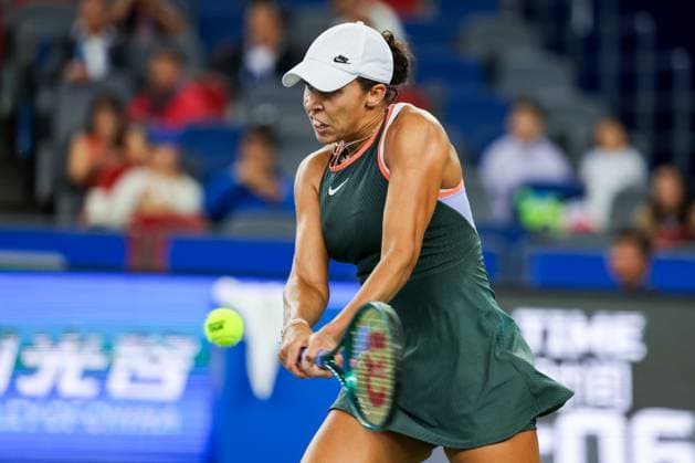 WUHAN, CHINA - OCTOBER 07: Madison Keys of United States competes in the Women s Singles Round of 64 match against Beatriz Haddad Maia of Brazil on day three of 2024 Wuhan Open at Optics Valley International Tennis Center on October 7, 2024 in Wuhan, Hubei Province of China.  Copyright: xVCGx 111522350603