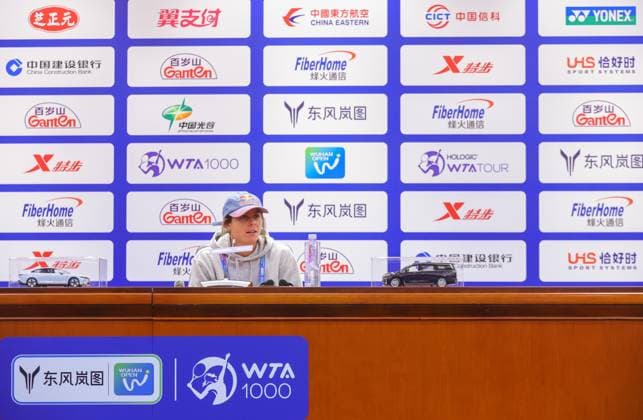 WUHAN, CHINA - OCTOBER 07: Emma Navarro of United States attends a press conference, PK, Pressekonferenz on day three of 2024 Wuhan Open at Optics Valley International Tennis Center on October 7, 2024 in Wuhan, Hubei Province of China.  Copyright: xVCGx 111522366313
