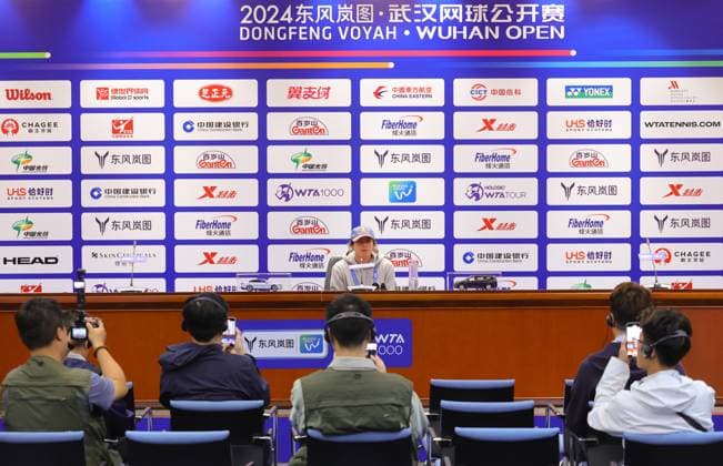 WUHAN, CHINA - OCTOBER 07: Emma Navarro of United States attends a press conference, PK, Pressekonferenz on day three of 2024 Wuhan Open at Optics Valley International Tennis Center on October 7, 2024 in Wuhan, Hubei Province of China.  Copyright: xVCGx 111522366306