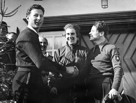 GERMANY GARMISCH-PARTENKIRCHEN 1936-02-09. Orig. caption... DIE SIEGER DES DRITTEN UND VIERTEN TAGES DER OLYMPISCHEN WINTERSPIELE GRATULIEREN EINANDER. L.L.N.R. Franz Pfnür, Christel Cranz and Guzzi Lantschner. Zwei goldene und eine silberne olympische Medaillen auf einem Bild. Garmisch-Partenkirchen Germany OS x5600x *** GERMANY GARMISCH PARTENKIRCHEN 1936 02 09 Orig caption THE WINNERS OF THE THIRD AND FOURTH DAYS OF THE WINTER OLYMPIC GAMES CONGRATULATE EACH OTHER L L N R Franz Pfnür, Christel Cranz and Guzzi Lantschner Two gold and one silver Olympic medals in one picture Garmisch Partenkirchen Germany OS x5600x  Copyright: xScherlxBilderdienst SVTx 1936 WINTER OLYMPICS