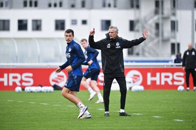 Coach Kees van Wonderen FC Schalke 04 , left Ron Schallenberg FC Schalke 04 07 10 2024, Football season 2024 2025, 2 Bundesliga, Training FC Schalke 04 Gelsenkirchen Training ground North Rhine-Westphalia Germany Team2