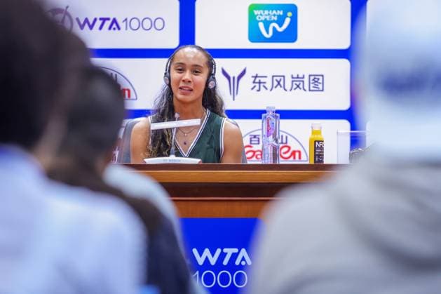 WUHAN, CHINA - OCTOBER 07: ELeylah Fernandez of Canada attends a press conference, PK, Pressekonferenz on day three of 2024 Wuhan Open at Optics Valley International Tennis Center on October 7, 2024 in Wuhan, Hubei Province of China.  Copyright: xVCGx 111522386679