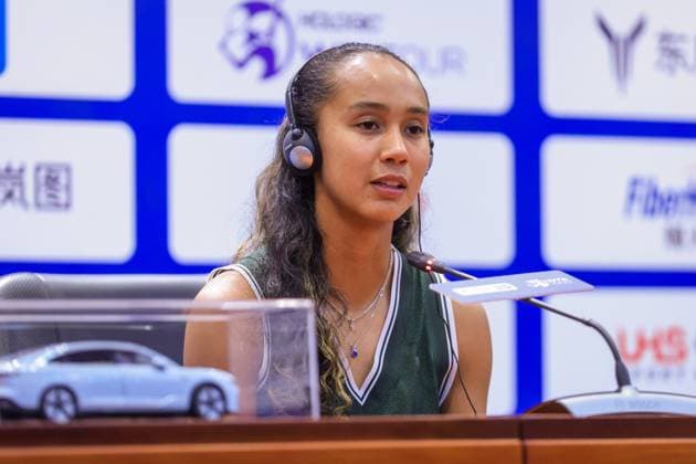 WUHAN, CHINA - OCTOBER 07: ELeylah Fernandez of Canada attends a press conference, PK, Pressekonferenz on day three of 2024 Wuhan Open at Optics Valley International Tennis Center on October 7, 2024 in Wuhan, Hubei Province of China.  Copyright: xVCGx 111522386676