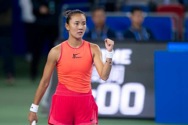 (241007) -- WUHAN, Oct. 7, 2024 -- Yuan Yue of China celebrates a score during the women s singles round of 64 match against Clara Burel of France at the 2024 Wuhan Open tennis tournament in Wuhan, capital of central China s Hubei Province, Oct. 7, 2024. ) (SP)CHINA-WUHAN-TENNIS-WUHAN OPEN-WOMEN S SINGLES (CN) WuxZhizun 