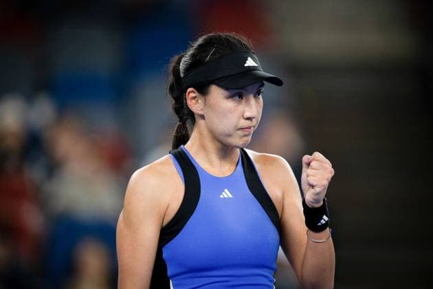 (241007) -- WUHAN, Oct. 7, 2024 -- Wang Xinyu of China celebrates scoring during the singles round of 64 match against Caroline Dolehide of the United States at the 2024 WTA, Tennis Damen Wuhan Open tennis tournament in Wuhan, capital of central China s Hubei Province, Oct. 7, 2024. ) (SP)CHINA-WUHAN-TENNIS-WTA-WUHAN OPEN-SINGLES (CN) HuxJingwen 