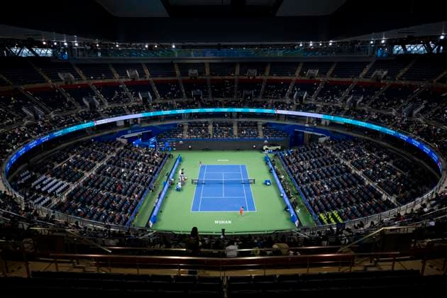 (241007) -- WUHAN, Oct. 7, 2024 -- This photo taken on Oct. 7, 2024 shows a general view of the women s singles round of 64 match between Clara Burel of France and Yuan Yue of China at the 2024 Wuhan Open tennis tournament in Wuhan, capital of central China s Hubei Province. ) (SP)CHINA-WUHAN-TENNIS-WUHAN OPEN-WOMEN S SINGLES (CN) WuxZhizun 