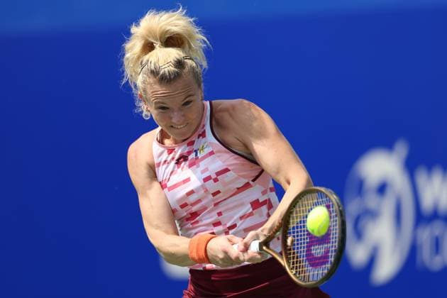 WUHAN, CHINA - OCTOBER 08: Katerina Siniakova of Czech Republic competes in the Women s Singles Round of 64 match against Alexandra Eala of Philippines on day four of 2024 Wuhan Open at Optics Valley International Tennis Center on October 8, 2024 in Wuhan, Hubei Province of China.  Copyright: xVCGx 111522559412