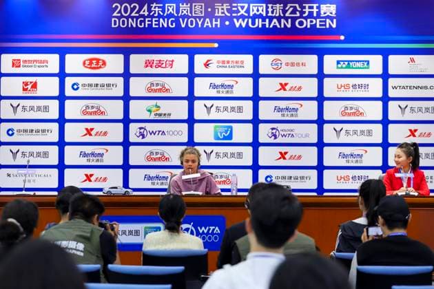 WUHAN, CHINA - OCTOBER 08: Jasmine Paolini of Italy attends a press conference, PK, Pressekonferenz on day four of 2024 Wuhan Open at Optics Valley International Tennis Center on October 8, 2024 in Wuhan, Hubei Province of China.  Copyright: xVCGx 111522577779