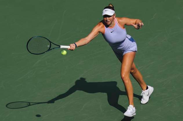 WUHAN, CHINA - OCTOBER 08: Amanda Anisimova of United States competes in the Women s Singles Round of 64 match against Cristina Bucsa of Spain on day four of 2024 Wuhan Open at Optics Valley International Tennis Center on October 8, 2024 in Wuhan, Hubei Province of China.  Copyright: xVCGx 111522572972
