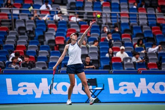 WUHAN, CHINA - OCTOBER 08: Cristina Bucsa of Spain competes in the Women s Singles Round of 64 match against Amanda Anisimova of United States on day four of 2024 Wuhan Open at Optics Valley International Tennis Center on October 8, 2024 in Wuhan, Hubei Province of China.  Copyright: xVCGx 111522571713