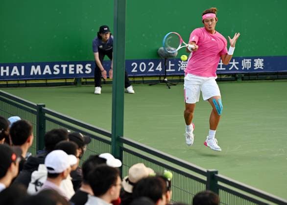 SHANGHAI, CHINA - OCTOBER 08: Zhang Zhizhen of China and Tomas Machac (not in the picture) of Czechia compete in the Men s Doubles Round of 32 match against Simone Bolelli of Italy and Andrea Vavassori of Italy on Day 9 of 2024 Shanghai Rolex Masters at Qi Zhong Tennis Centre on October 8, 2024 in Shanghai, China.  Copyright: xZhangxHaohaox 111522597214