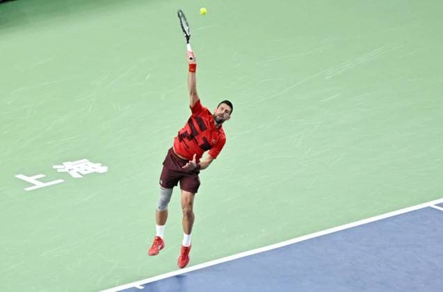 SHANGHAI, CHINA - OCTOBER 08: Novak Djokovic of Serbia competes in the Men s Singles Round of 32 match against Flavio Cobolli of Italy on Day 9 of 2024 Shanghai Rolex Masters at Qi Zhong Tennis Centre on October 8, 2024 in Shanghai, China.  Copyright: xZhangxHaohaox 111522613373