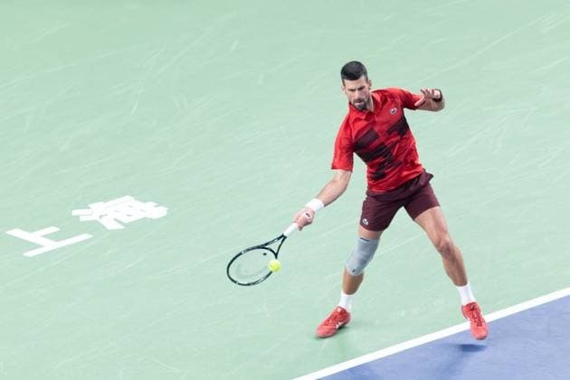 SHANGHAI, CHINA - OCTOBER 08: Novak Djokovic of Serbia competes in the Men s Singles Round of 32 match against Flavio Cobolli of Italy on Day 9 of 2024 Shanghai Rolex Masters at Qi Zhong Tennis Centre on October 8, 2024 in Shanghai, China.  Copyright: xVCGx 111522613181