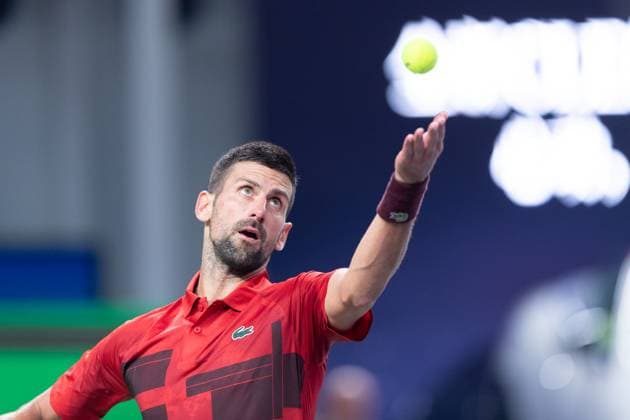 SHANGHAI, CHINA - OCTOBER 08: Novak Djokovic of Serbia competes in the Men s Singles Round of 32 match against Flavio Cobolli of Italy on Day 9 of 2024 Shanghai Rolex Masters at Qi Zhong Tennis Centre on October 8, 2024 in Shanghai, China.  Copyright: xVCGx 111522613183