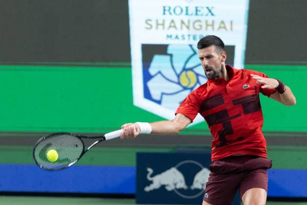 SHANGHAI, CHINA - OCTOBER 08: Novak Djokovic of Serbia competes in the Men s Singles Round of 32 match against Flavio Cobolli of Italy on Day 9 of 2024 Shanghai Rolex Masters at Qi Zhong Tennis Centre on October 8, 2024 in Shanghai, China.  Copyright: xVCGx 111522613173