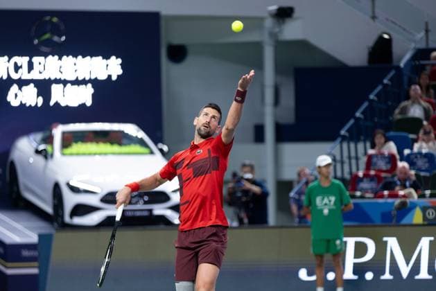 SHANGHAI, CHINA - OCTOBER 08: Novak Djokovic of Serbia competes in the Men s Singles Round of 32 match against Flavio Cobolli of Italy on Day 9 of 2024 Shanghai Rolex Masters at Qi Zhong Tennis Centre on October 8, 2024 in Shanghai, China.  Copyright: xVCGx 111522613149
