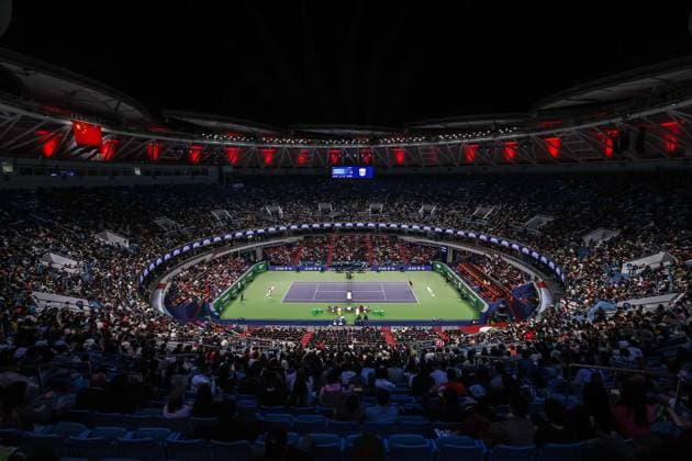 (241008) -- SHANGHAI, Oct. 8, 2024 -- Novak Djokovic of Serbia and Flavio Cobolli of Italy compete during the men s singles round of 32 match at the ATP, Tennis Herren World Tour Shanghai Masters tennis tournament in Shanghai, east China, Oct. 8, 2024. ) (SP)CHINA-SHANGHAI-TENNIS-ATP TOUR-SHANGHAI MASTERS(CN) BaixXuefei 