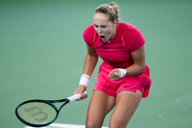 (241008) -- WUHAN, Oct. 8, 2024 -- Andreeva Mirra of Russia celebrates during the women s singles round of 64 match against Wang Xiyu of China at the 2024 Wuhan Open tennis tournament in Wuhan, capital of central China s Hubei Province, Oct. 8, 2024. ) (SP)CHINA-WUHAN-TENNIS-WUHAN OPEN-WOMEN S SINGLES (CN) WuxZhizun 