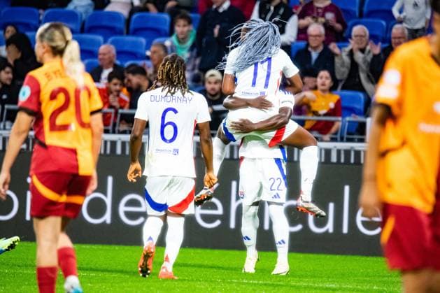 Joie des joueuses de l’OL aprés le but de Kadidiatou Diani (OL) FOOTBALL : Olympique Lyonnais vs Galatasaray - UEFA Women?s Champions League - Journée 1 - 08 10 2024 BaptisteAutissier Panoramic 