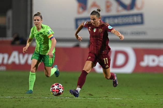 Emilie Haavi of A.S. Roma Women during the Women Champion League Rome vs Wolfsburg 08 October 2024 at the Tre Fontane Stadium in Rome  Copyright: xMassimilianoxCervera IPAxSportx x xx IPA_50440090 IPA_Agency_IPA50440090