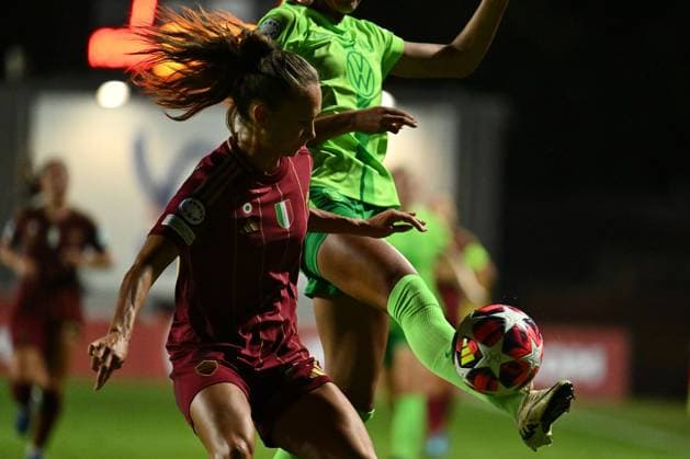 Frederikke Thogersen of A.S. Roma Femminile in action during Group A - Day 1 - UEFA Women s Champions League 2023 24 between A.S. Roma and VfL Wolfsburg at the Tre Fontane Stadium on October 8, 2024 in Rome, Italy.  Copyright: xDomenicoxCippitelli IPAxSportx x xx IPA_50442565 IPA_Agency_IPA50442565