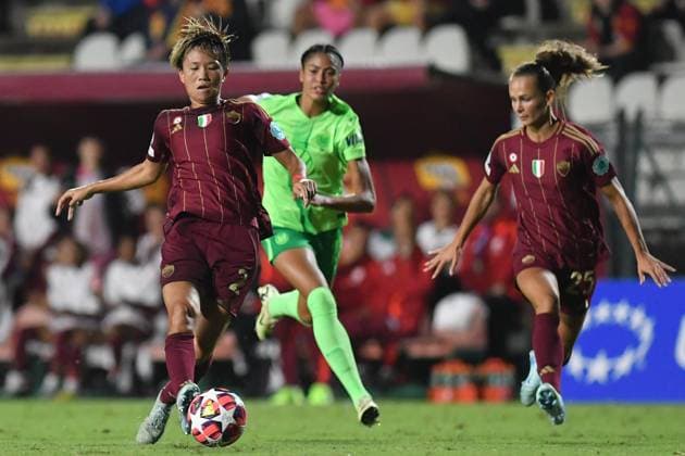Soccer, Woman champions league 2024-2025 , AS Roma Women v Wolfsburg woman Moeka Minami of AS Roma during the WomenÕs Champions League match between Roma Women v Wolfsburg woman at Tre Fontane stadium in Rome, Italy, October 08th, 2024. Imago-Images Emmefoto Copyright: xImago-Images Emmefotox